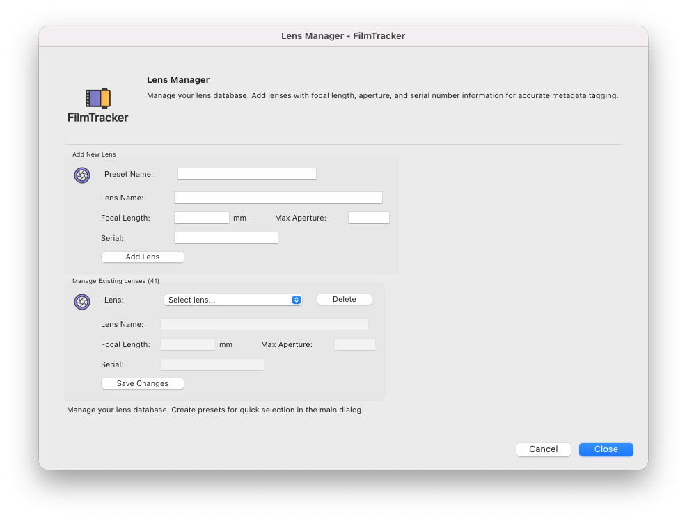 Lens Manager Interface